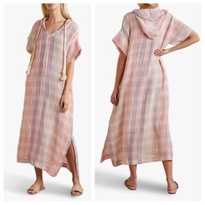 Lisa Marie Fernandez The Drawstring Hooded Caftan Madras Gauze Size 0 XS Multi